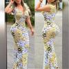 A Sexy and Fashionable V-neck Sleeveless Printed Long Dress That Covers The Hips for Summer Women