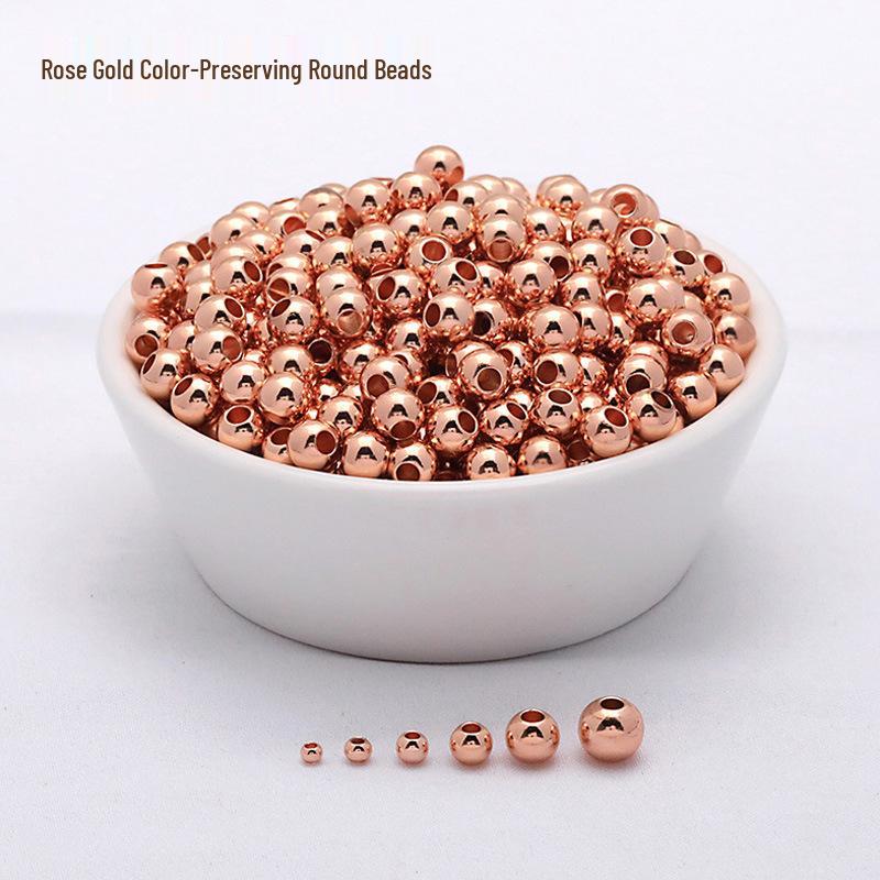 14K Gold-Filled Glossy Round Beads, Rose Gold & Silver 18K Spacer Beads for Bracelet & Necklace Jewelry.