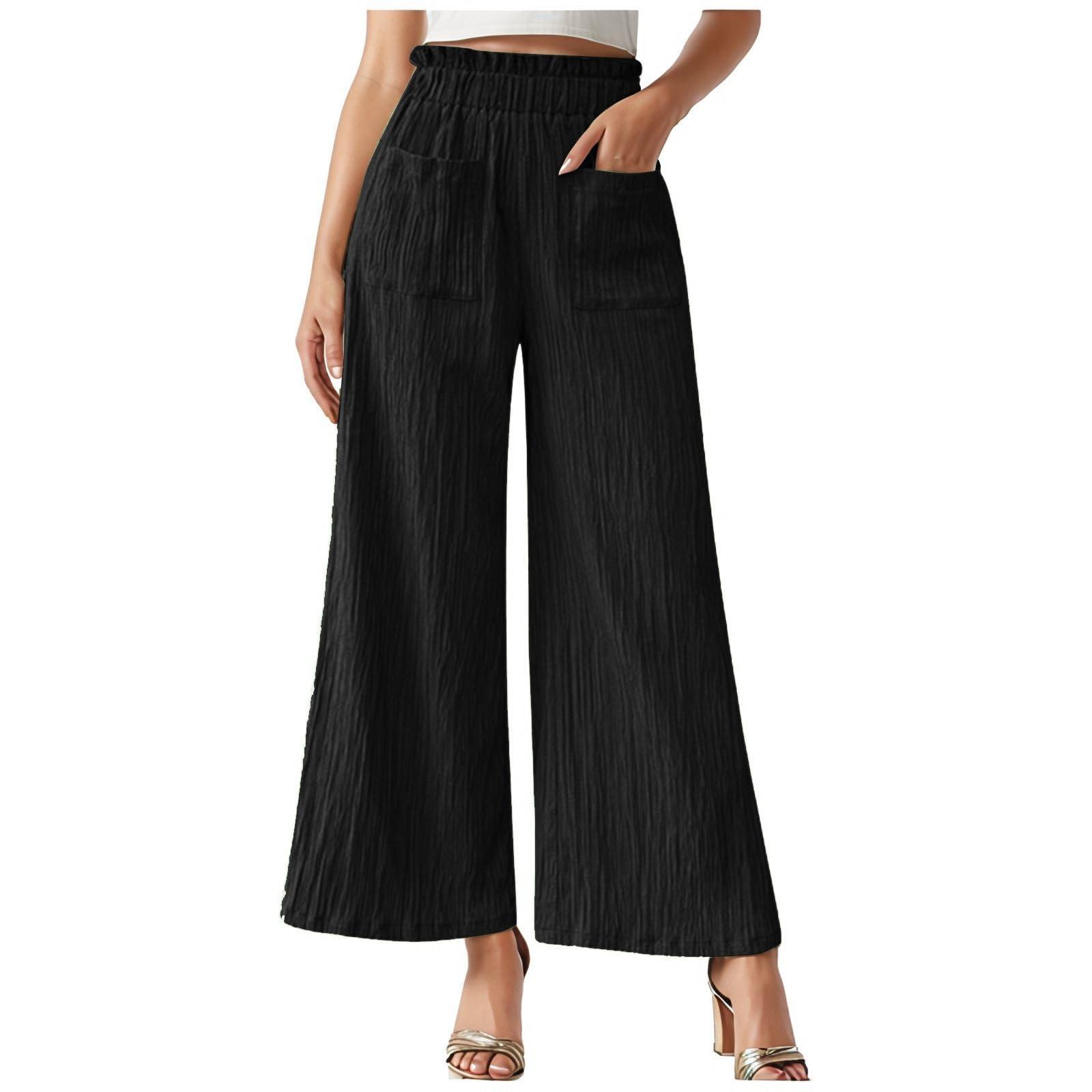 

Women s Fashion Loose Leisure Colour Cotton Linen Casual Nine Points Wide Leg Pants XXL