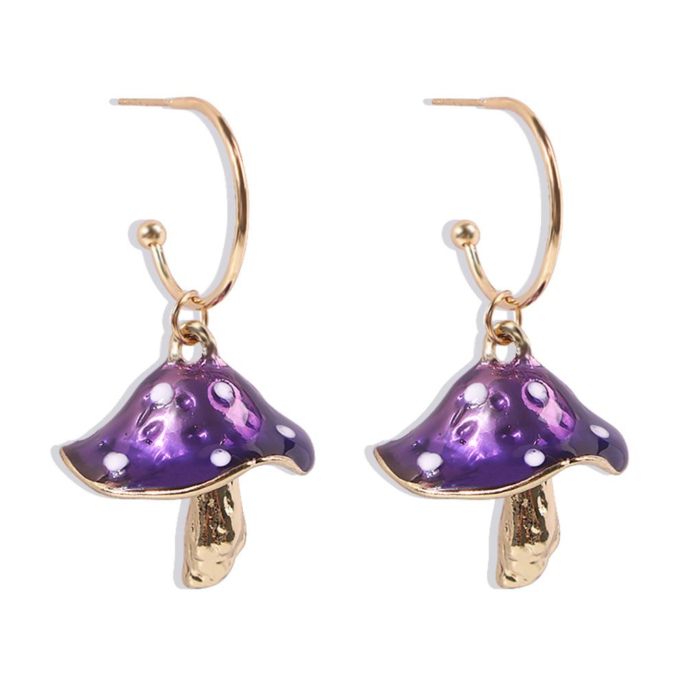 European and American Creative Dream Cute Mori Small Mushroom Oil Drop Earrings Colored Oil Drop Mushroom Earrings