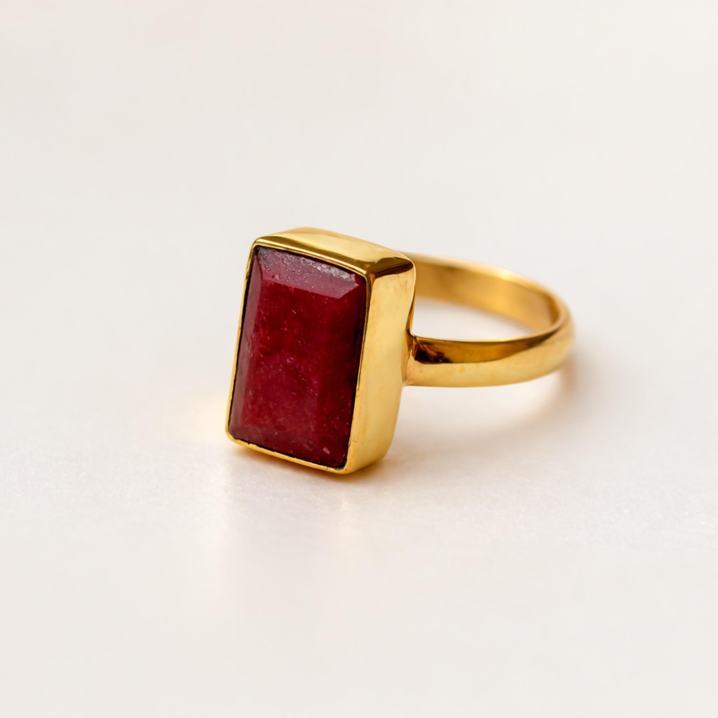

Кольцо из стерлингового серебра 925 пробы с позолотой и рубином – Кольцо-заявление прямоугольной формы – Минималистичные украшения ручной работы 4 серебряный