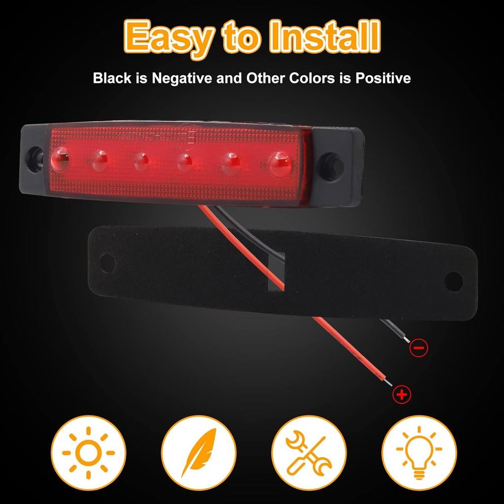 Side Marker Marker for Trailers and X-STYLE Lamps, Red, 12V/24V Universal, 6-LED Lamps, Trucks, 10-Pack (Red)
