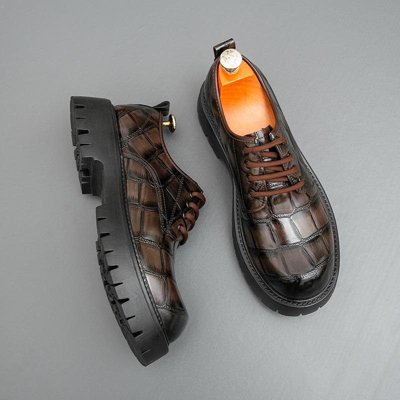 Fashion Men Business Height-increasing Derby Shoes Black Brown Thick-soled Anti-slip Lace-up Fashionable Office Leather Shoes Size 38-46