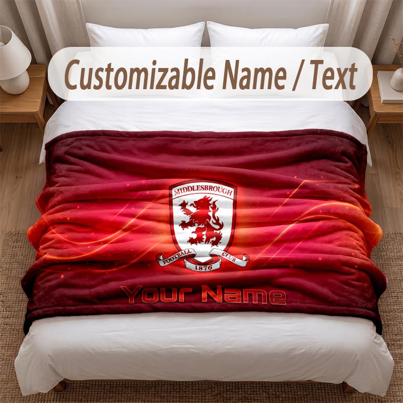 Middlesbrough FC Printed Flannel Blanket Custom Name Text Soft Warm Throw For Bedroom Holiday Gift