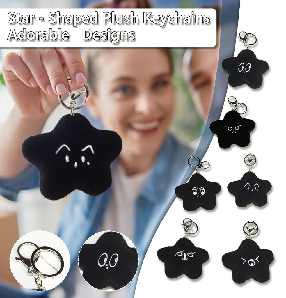 Black Plush Pendant, Keychain, Backpack Ornament, Cute Emoticon Pack, Star Doll