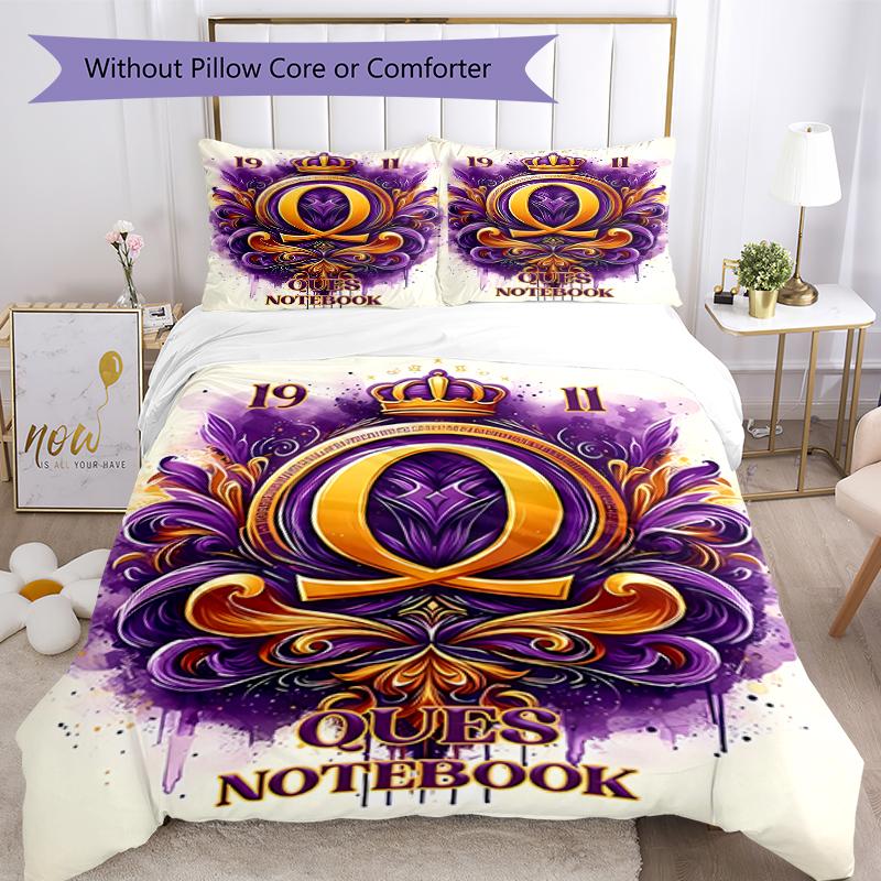 3pcs Omega Psi Phi pattern bedding set duvet cover set includes duvet cover &pillowcases, perfect all season bedroom decoration & gift