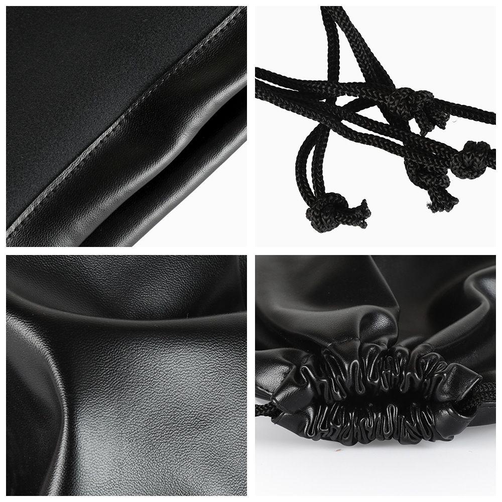 Outdoors Camping Closet Multi-function Black Faux Leather Jewelry Storage Bag Drawstring Pouch