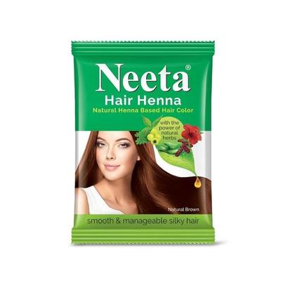 Neeta Hair Henna Vopsea de păr naturală pe bază de henna cu puterea plantelor naturale pentru păr mătăsos și neted 25g Șaten natural (Pachet de 10)
