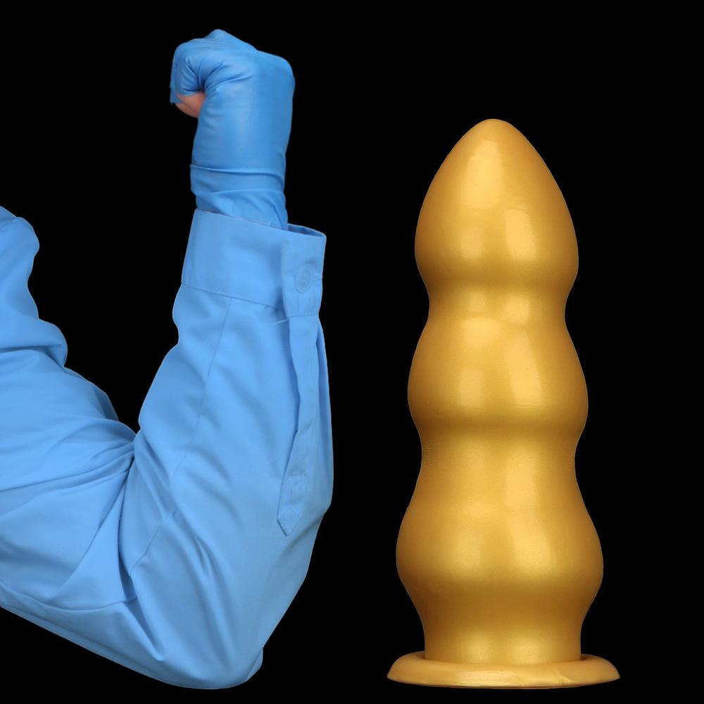 Big Gold Silicone Ribbed Anal Dildo Realistic Penis Sex Toy for Couples Fisting Big Dick BDSM