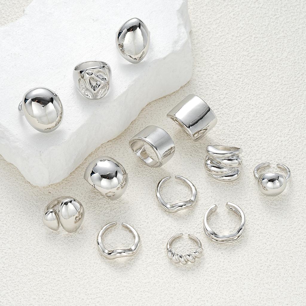 13 Pcs Punk Smooth Open Ring Set Fashion Silver Color Smooth Geometric Adjustable Metal Rings Women's Aesthetics Party Jewelry