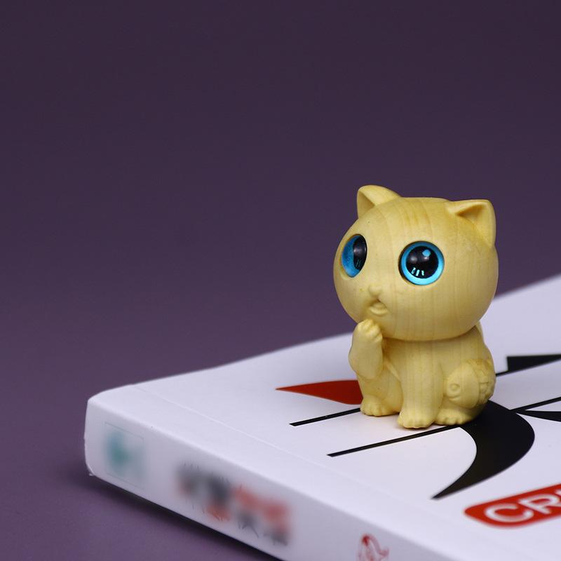 Miniature Cute Mouth Covering Cat Wooden Cat Decor Small Deer Desktop Ornament Creative DIY Pendant Accessories New Year Gift