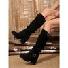 Double Buckle High-heeled Fashion Boots 2025 Winter New Suede Plus Size Thick Heel Round Toe Boots for Women