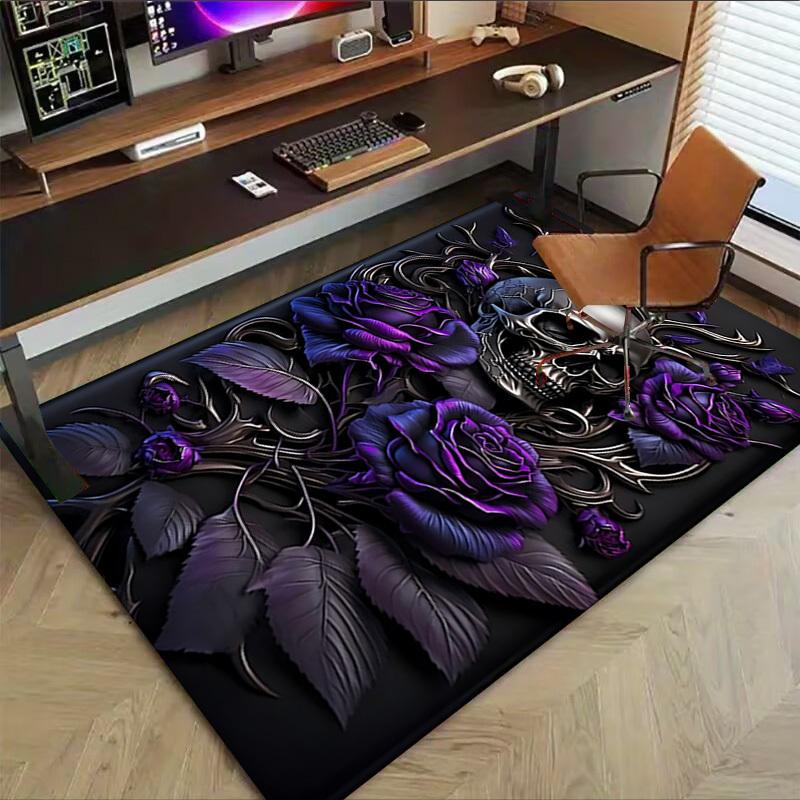 1pc Skull Roses Carpet, Office Rug Outdoor Mat Home Decor Area Carpet Festival