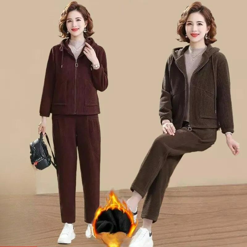 Plus Velvet Warm Sportswear Suit Autumn and Winter Fashion Casual Wear Ladies Suit Two-piece Suit