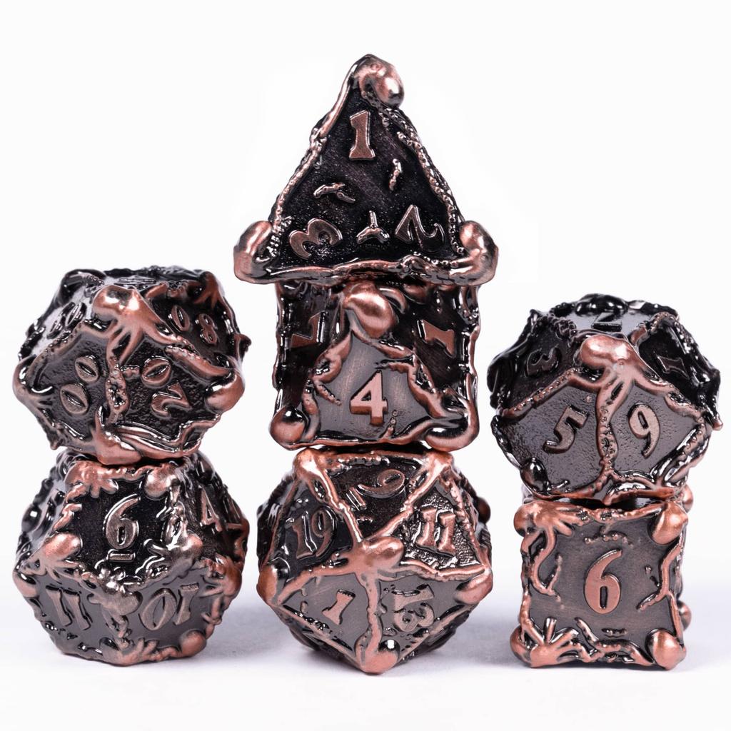 Cusdie DND Oktopus Metallwürfel Set Dungeons and Dragons D4-D20 Solide Polyederwürfel für Brettspiele Rollenspiel Spiel Pathfinder