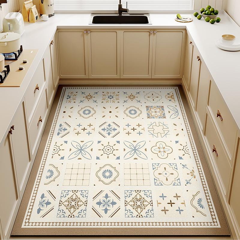 Kitchen Floor Mat PVC Waterproof Non Slip Oil Proof Large Area Rug Easy To Clean Durable Leather Carpet For Home