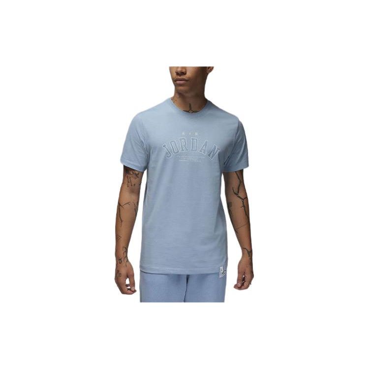 Jordan Flight Essentials Letter Print Crew Neck Knit Short Sleeve T-Shirt Men tops Industrial-Blue FN5964-436 S