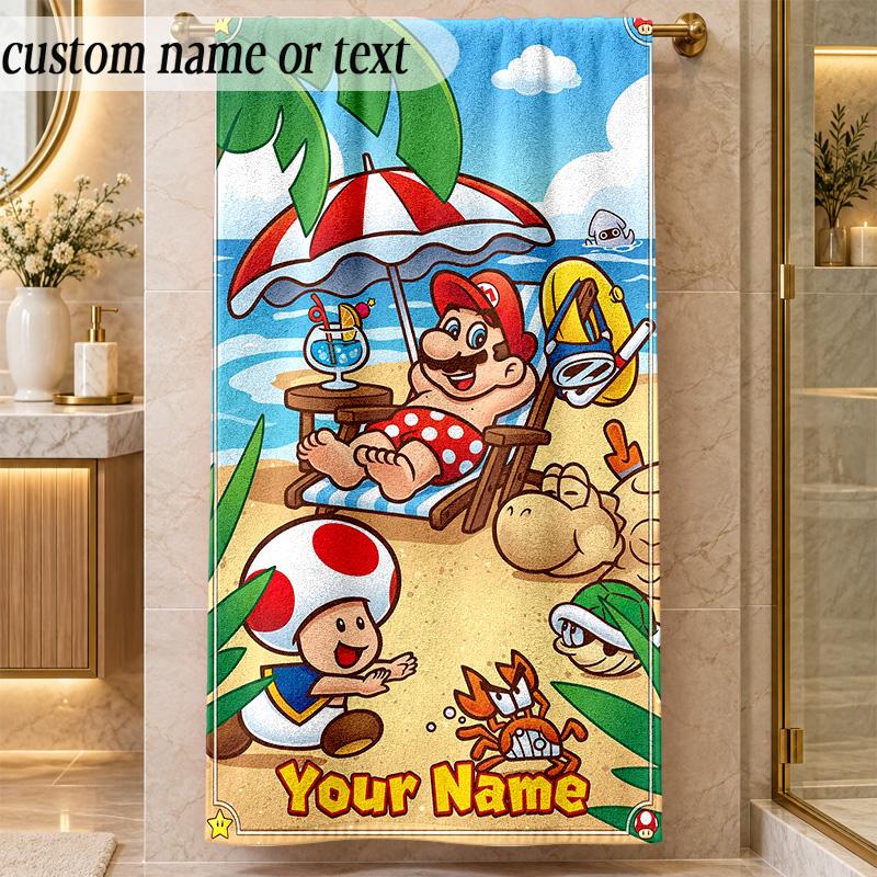 Beach TowelSuper Mario Custom Name Text Personalized Soft Towel for Beach Pool Indoor Home Decor Gift