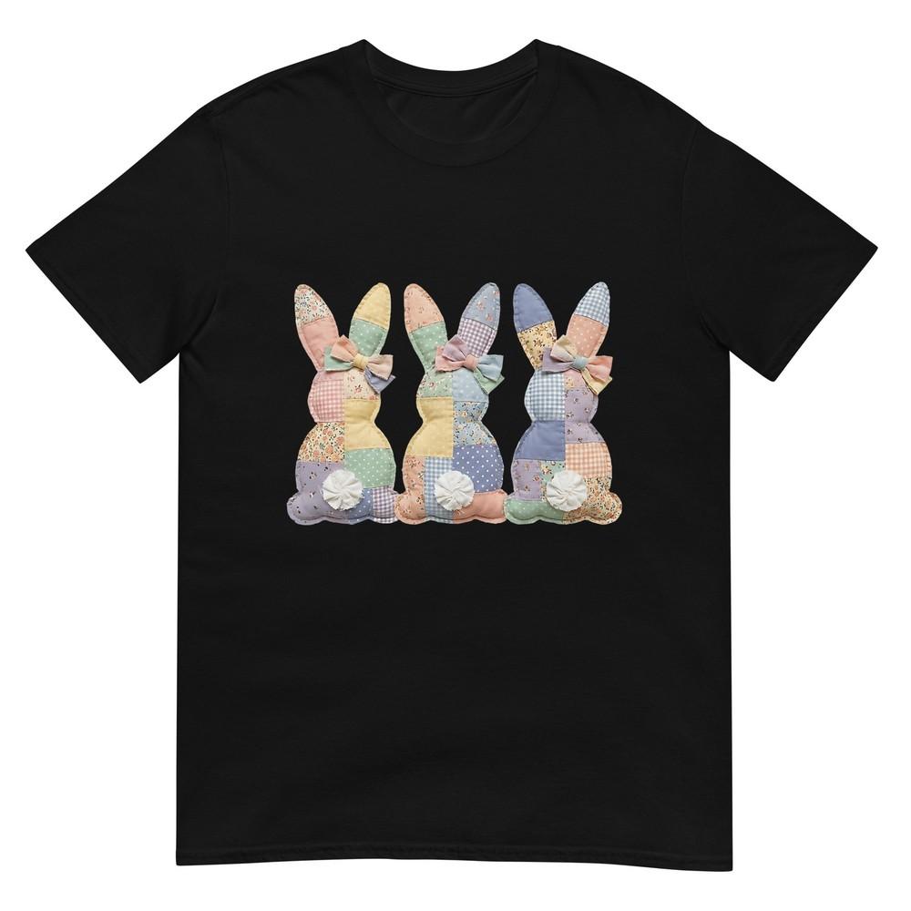 Easter Patchwork Bunny Cute Bunny Rabbit Coquette Lace Bow Tshirt S