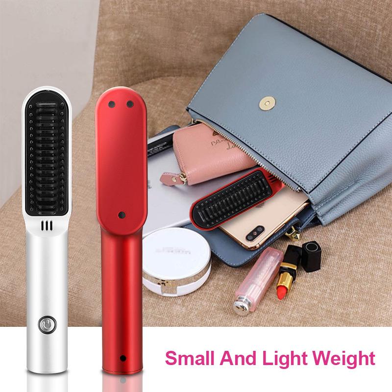Mini hair straightener USB wireless rechargeable curling double use hair straightener curly hair styling comb