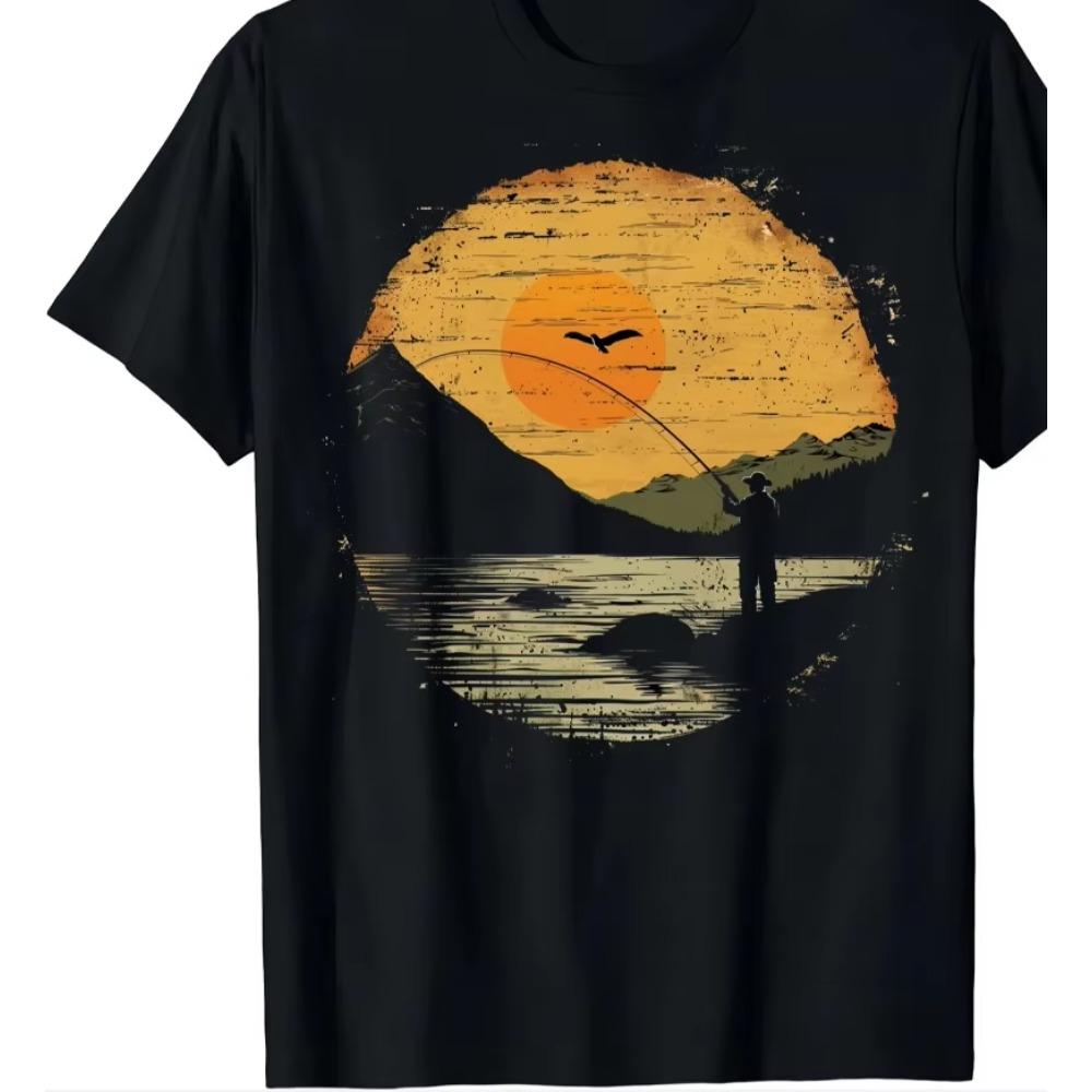 Outdoor-inspired Fishing Print T-shirt Men Clothing Tops Graphic T Shirts Camisas Streetwear Ropa Hombre Vintage T Shirt