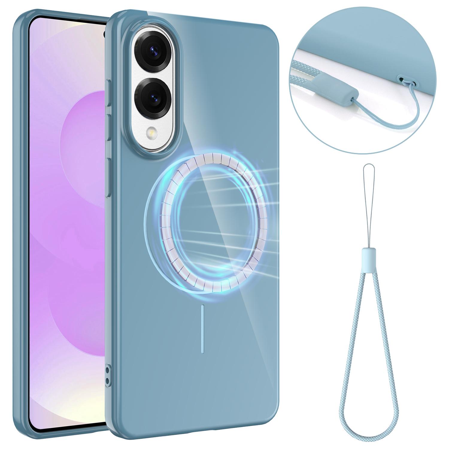 

For Samsung Galaxy S25 Edge Magnetic Case Compatible with MagSafe TPU Phone Back Cover with Lanyard Blue