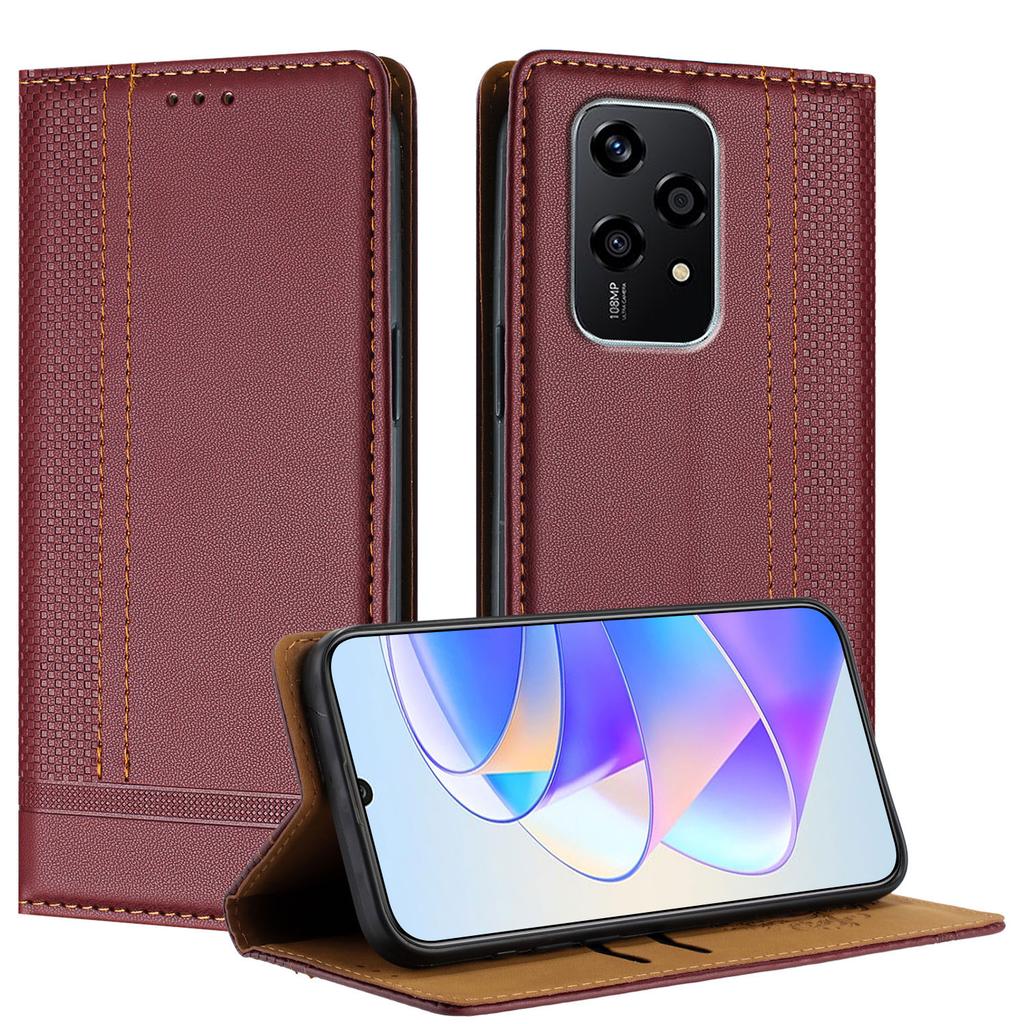 For Honor 200 Lite Case L-Shaped Grid Pattern Leather Stand Phone Cover with Card Slots