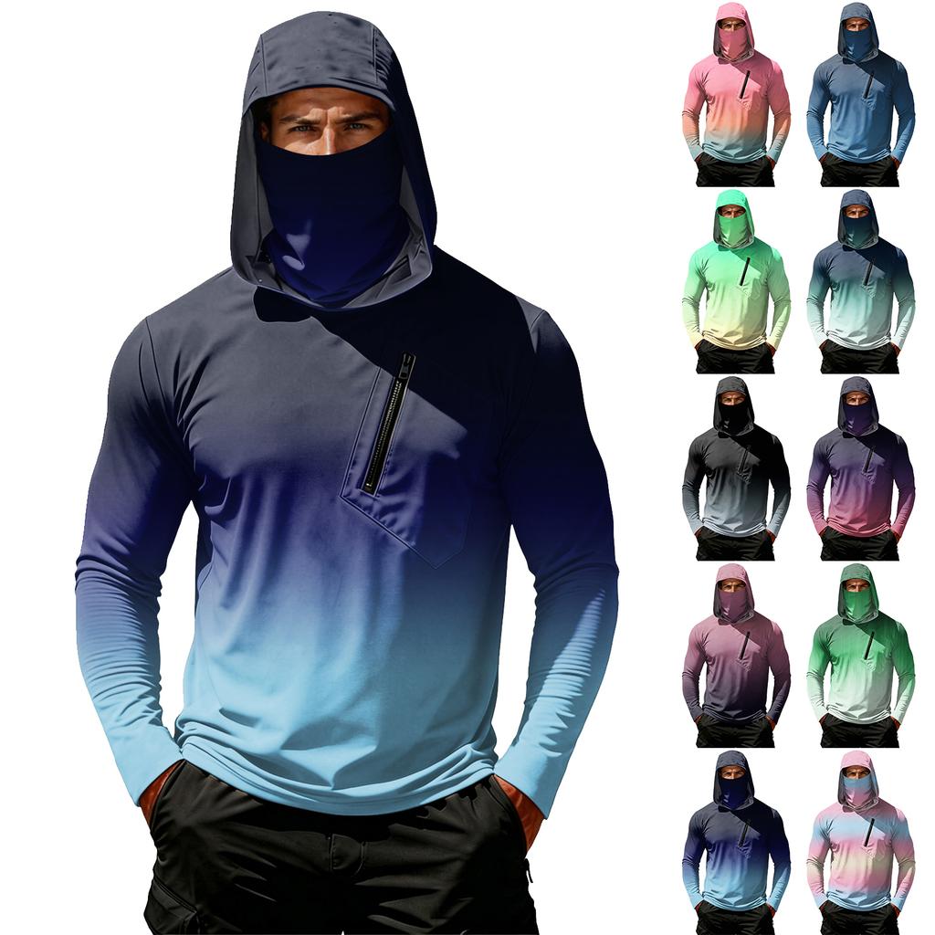 Camiseta Casual con Capucha de Manga Larga para Hombre con Protección Solar