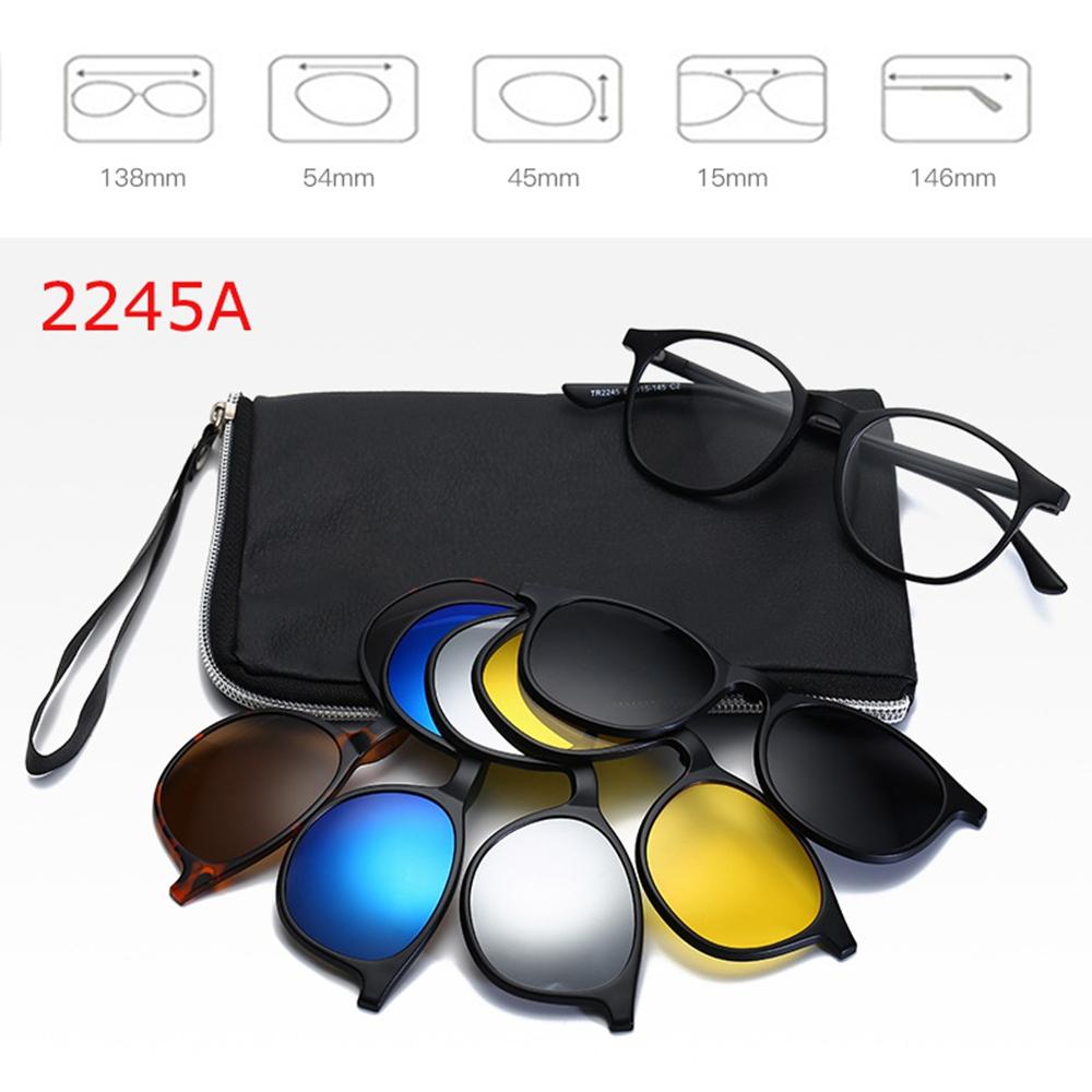 6 In 1 Polarized Sunglasses Men Women Magnetic Clip On Glasses TR90 Optical Prescription Eyeglass Frames Magnet Clips