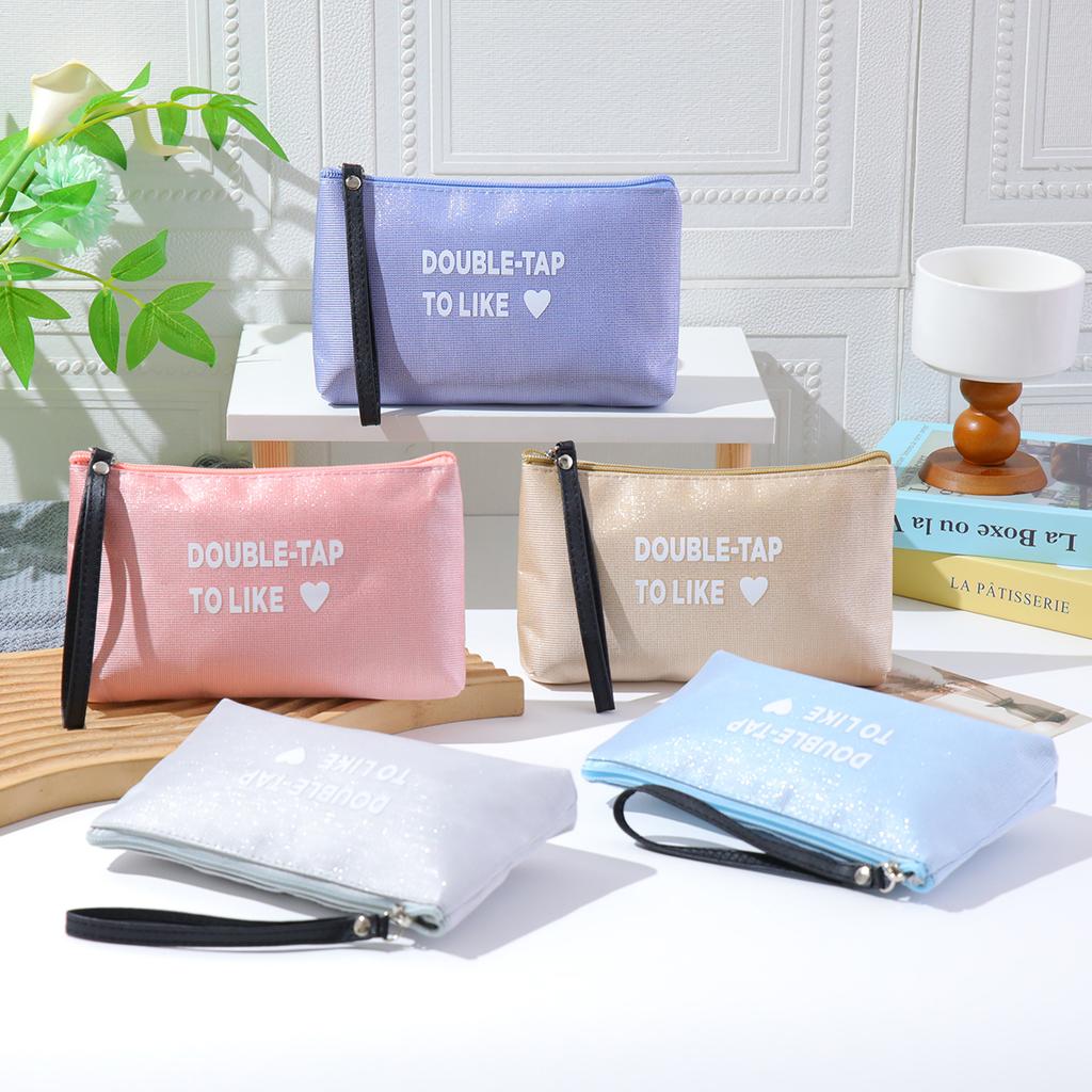 Love waterproof letter makeup bag Multi functional minimalist cosmetic bag Portable lipstick storage bag