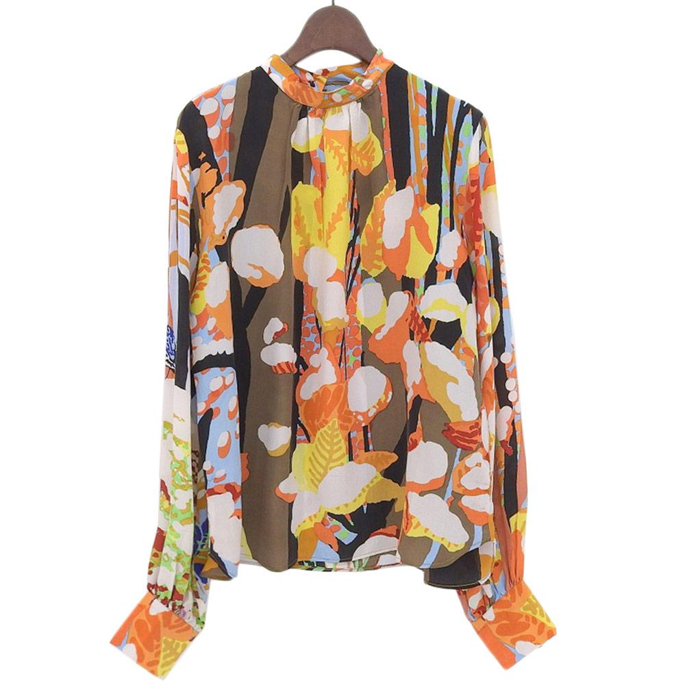 Mii Mil Me EN FORET Silk All-over Print Stand Collar Blouse Tops Women's Multicolor S Tops S multicolorUsed