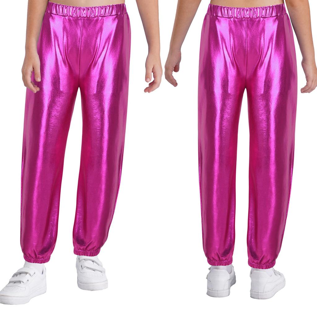 Kinder Mädchen Shiny Metallic Dance Hosen Elastische Hohe Taille Hip Hop Hosen Streetwear Dancewear