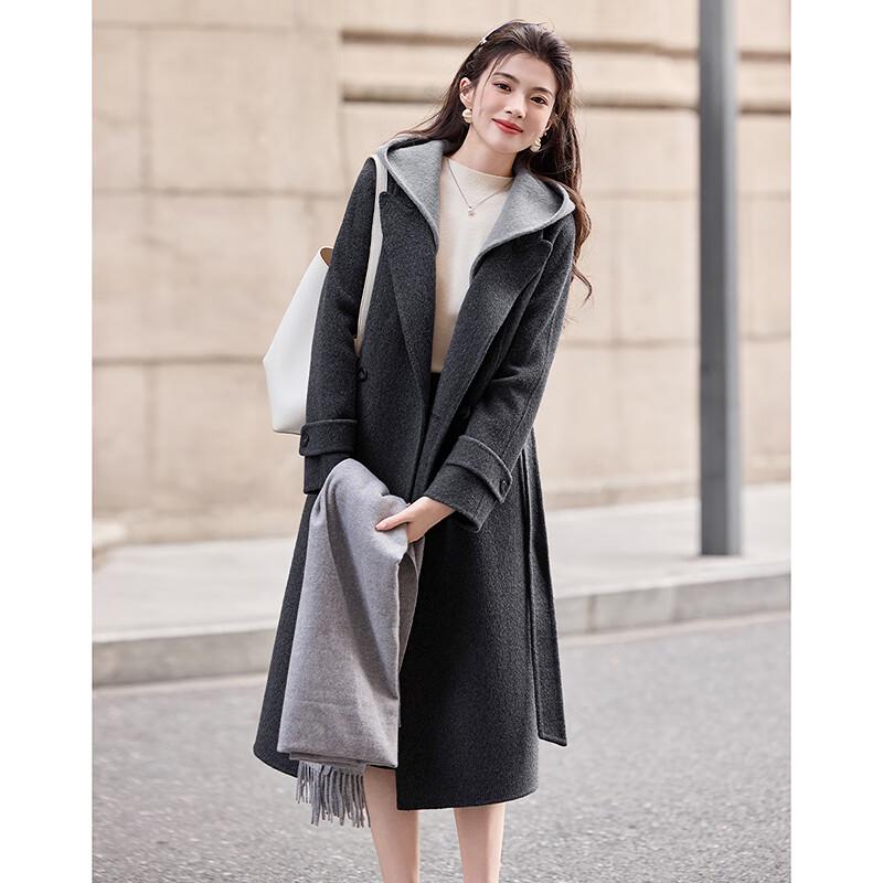 Women's Elegant Hooded Wool Blend Winter Coat