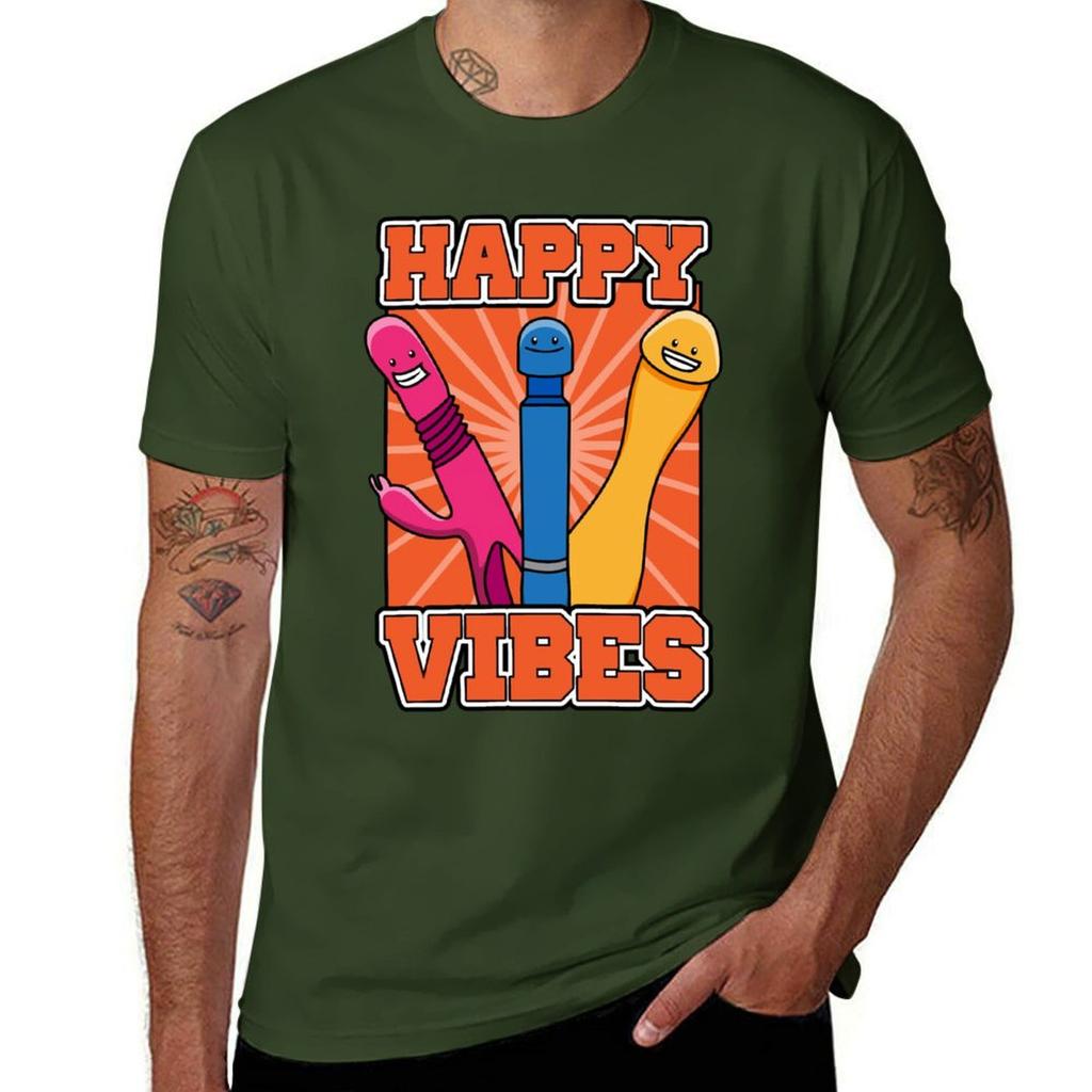 Happy Vibes Vibrator Dildo T-Shirt Blacks Animal Prinfor Boys Boys Whites Black T-shirts for Men