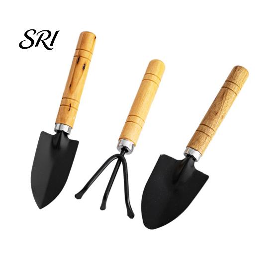 Non-slip Handle Gardening Tools 3Pcs/Set Small Wood Hand Shovel Rake Trowel Heavy Wooden Garden Duty Metal for Balcony Succulents Flower Pots Planting