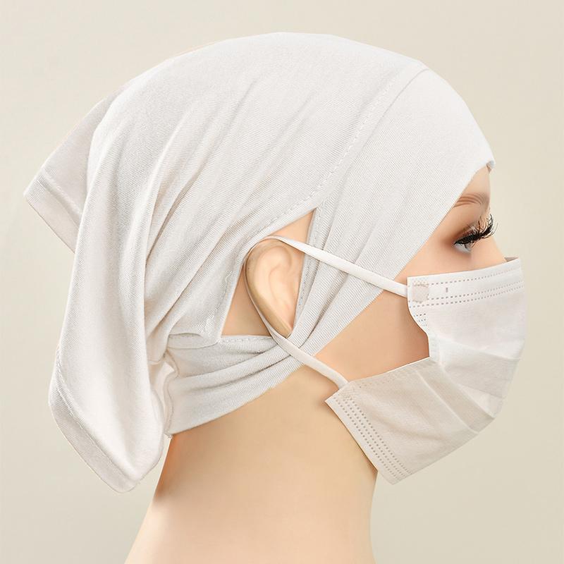 Solid Color Modal Under Cap With Ear Hole Hijab Caps Muslim Woman Hijabs Inner Scarf Lady Bandanas Cap Under Caps Soft Hijabs