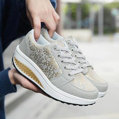 Mode Damen Plateau Sneaker Frühling Damen Druck Keile Schnürschuhe Bequeme Lässige Sportschuhe Mujer WSH3294