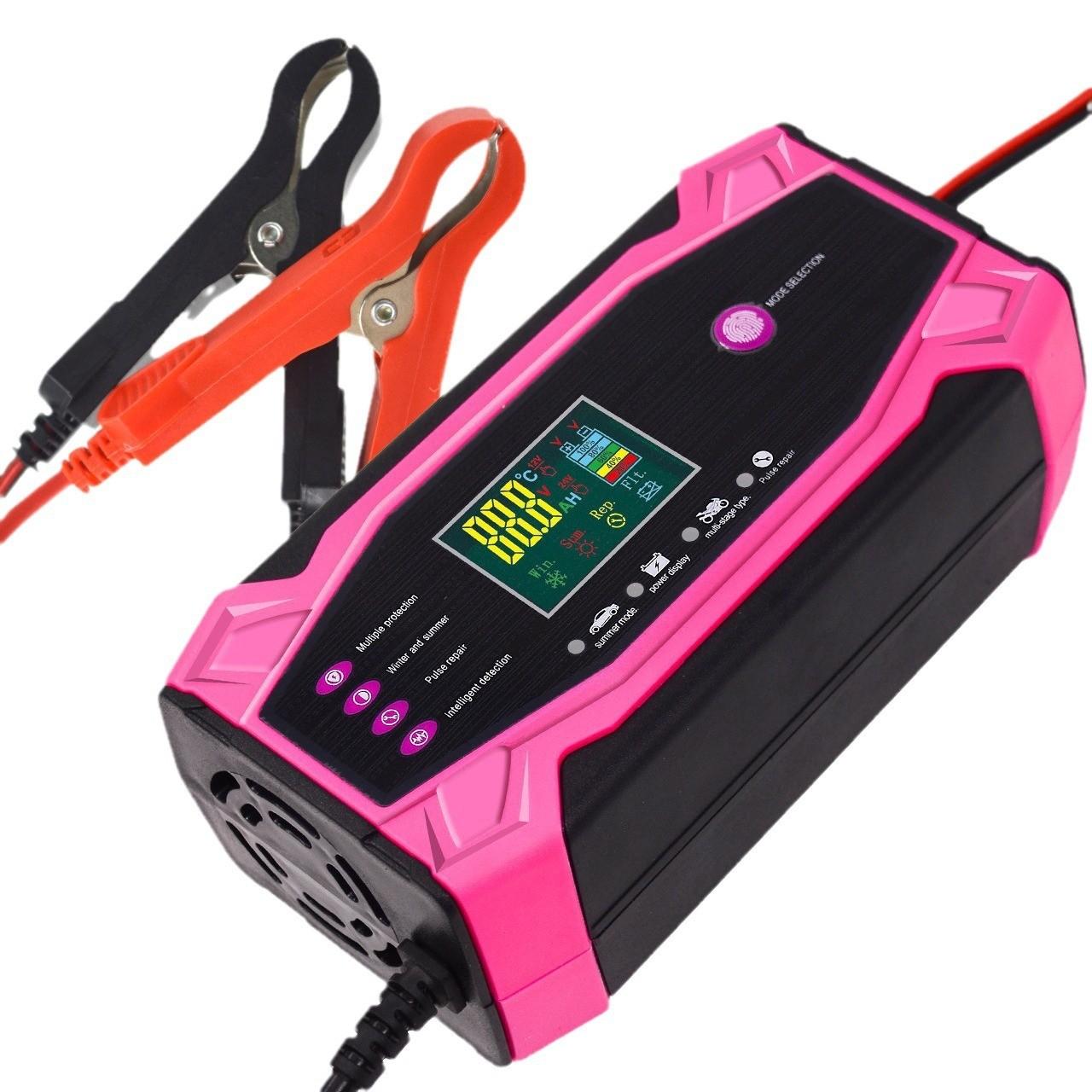 Smart 12V24V10A  Battery Charger Power Supply Adapter for Motorcycle Car Scooter Lead Acid Battery Systems EU розовый