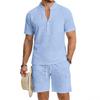 2026 European Men's Spring/Summer Casual Henley Shirt & Shorts Sportswear Set