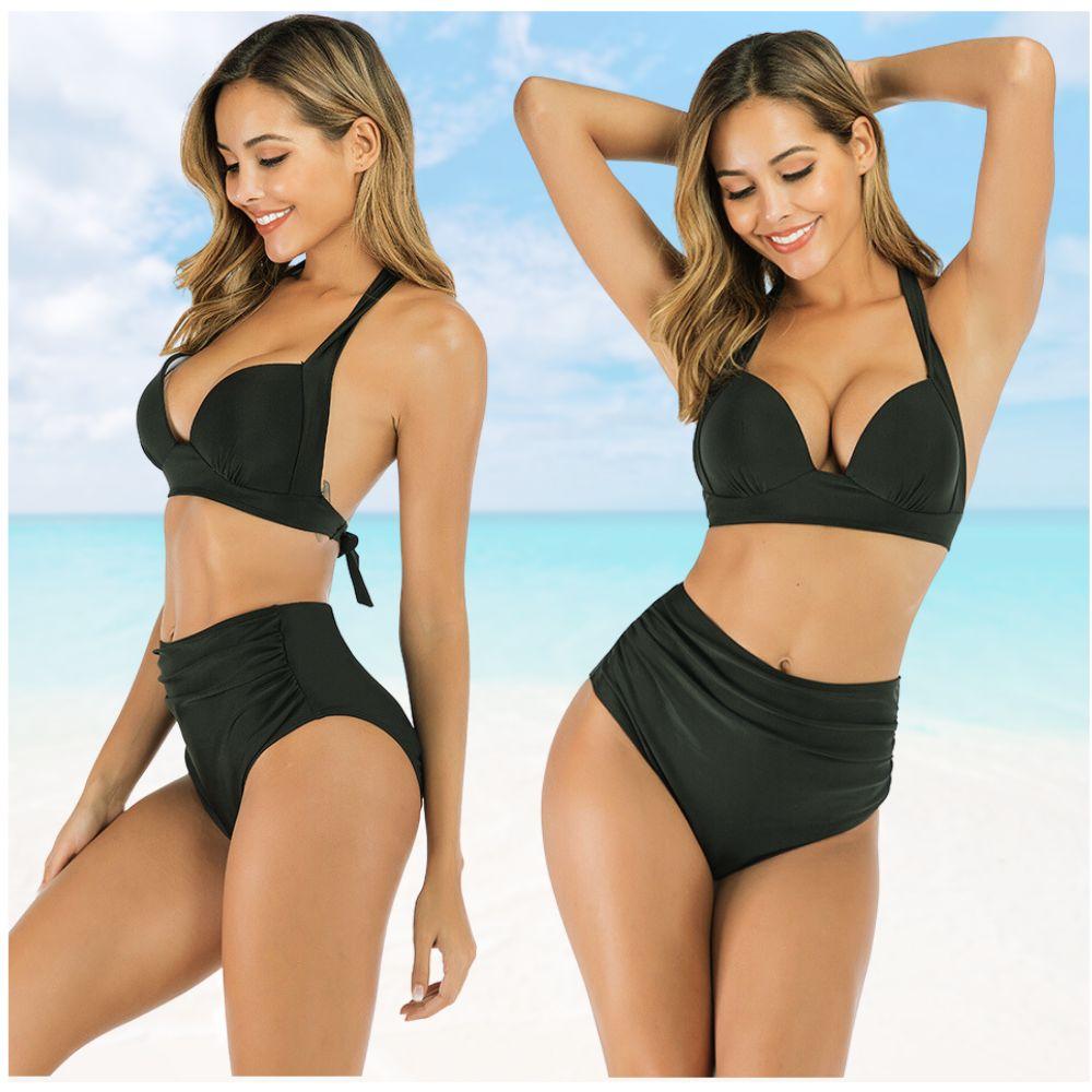 Two-piece swimsuit with high waist, push up, slimming, black M Two-piece swimsuit with high waist, push up, slimming, black M
