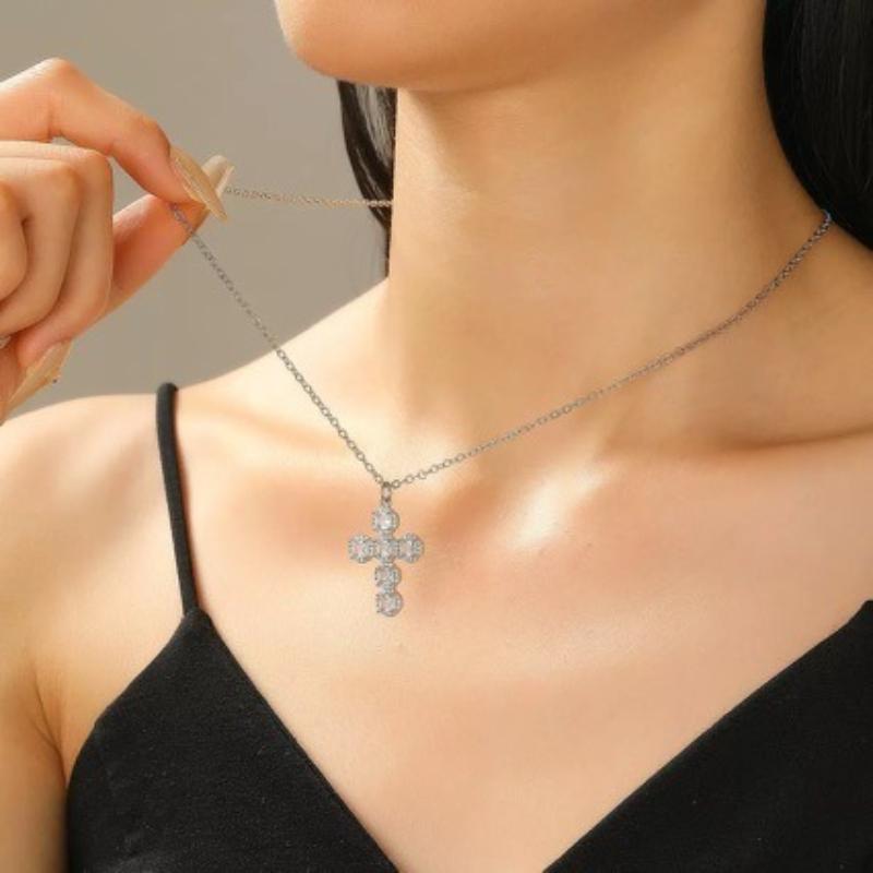 Luxury Iced Out Cross Pendant Necklace, Cubic Zirconia Halo Religious Choker, Hip Hop Faith Jewelry Gift for Women Men