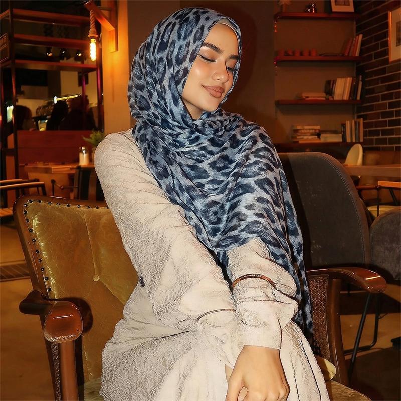 2026 New Arrival Leopard Hijabs for Women Spring Muslim Shawls Watercolour Print Scarves Beach Sun Protection Headscarf Summer