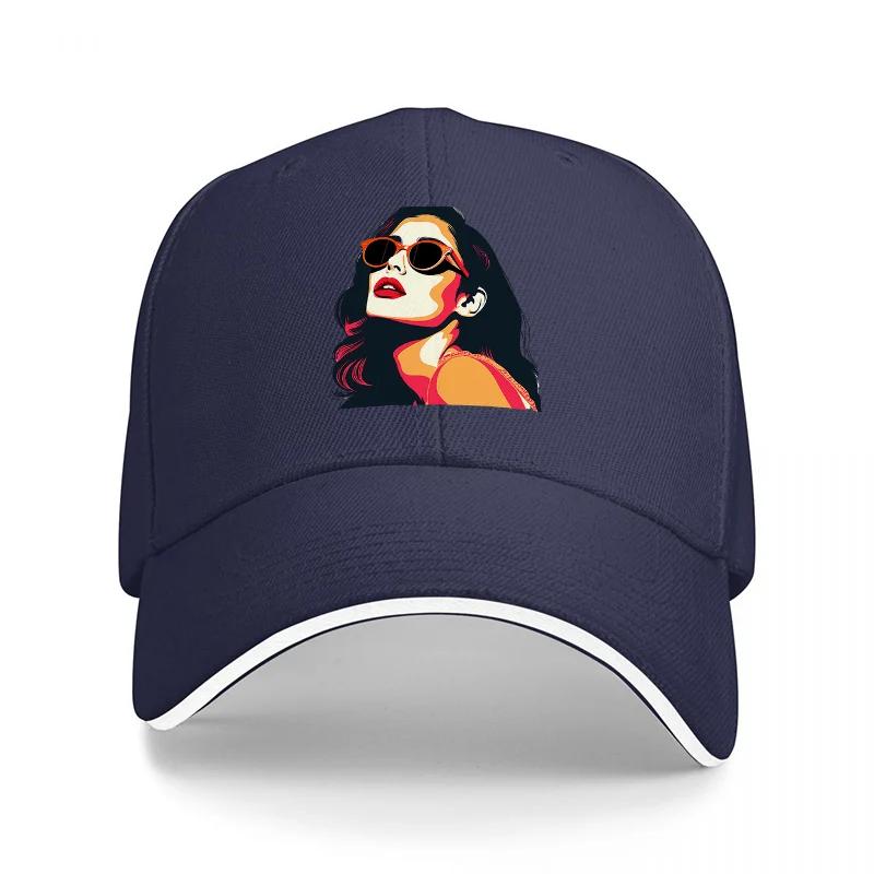 Vintage Pinup Girl Black Baseball Cap Colorful Graphic Print Classic Adjustable Hat for Fashion Streetwear Enthusiasts