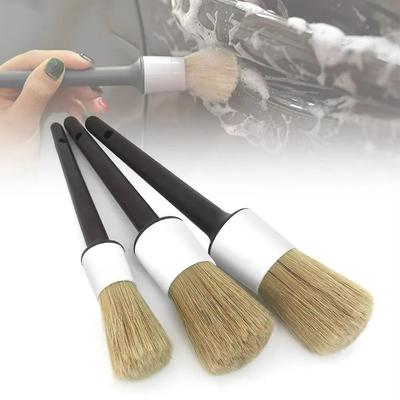 Boar Hair Bristle Car Detailing Brush Set Sponges Towels Auto Detail Tools  Washing Emblems Wheels