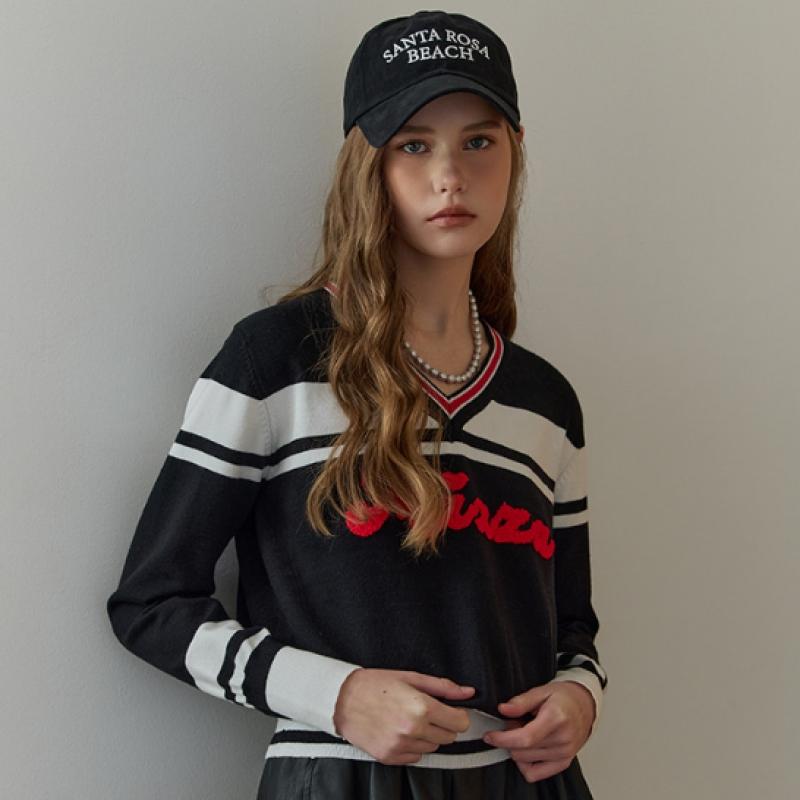 MAXZA Boucle Lettering Color Block V Neck Knit Ze11qk502na