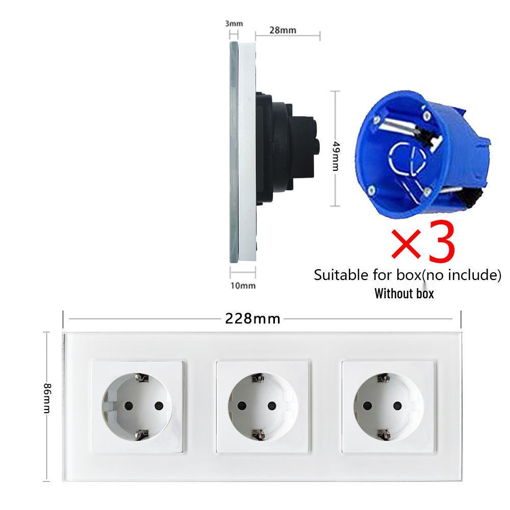 European Standard Round Glass Panel Triple Wall Socket 250V 16A