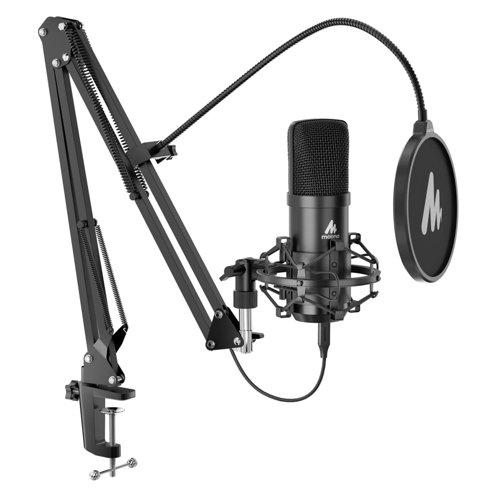 

MAONO USB Condenser Microphone XLR Desktop Microphone Plug Play Unidirectional Dedicated App Included Arm Stand Noise Reduction Compatible with чорний