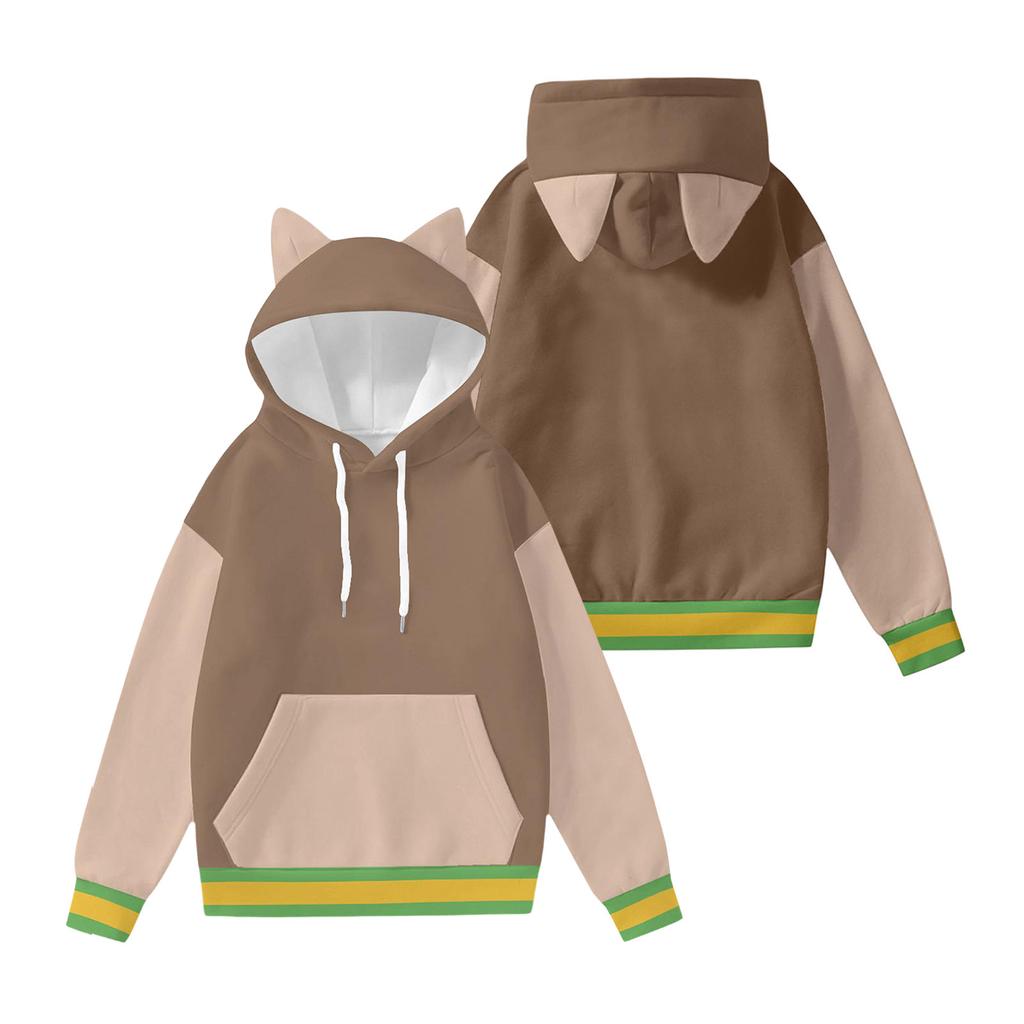 Women's Fashion Long-Sleeved Color-Blocked Printed Hooded Sweatshirt With Ears