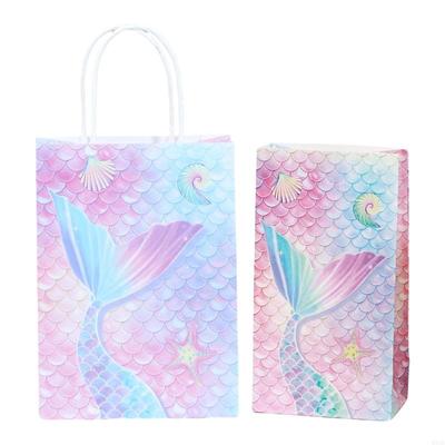 Mermaids Gift Bags Birthday Gift Bag Kraft Paper Bags with Handle Gift Bags Sacks for Birthday Wedding Party 6XDE