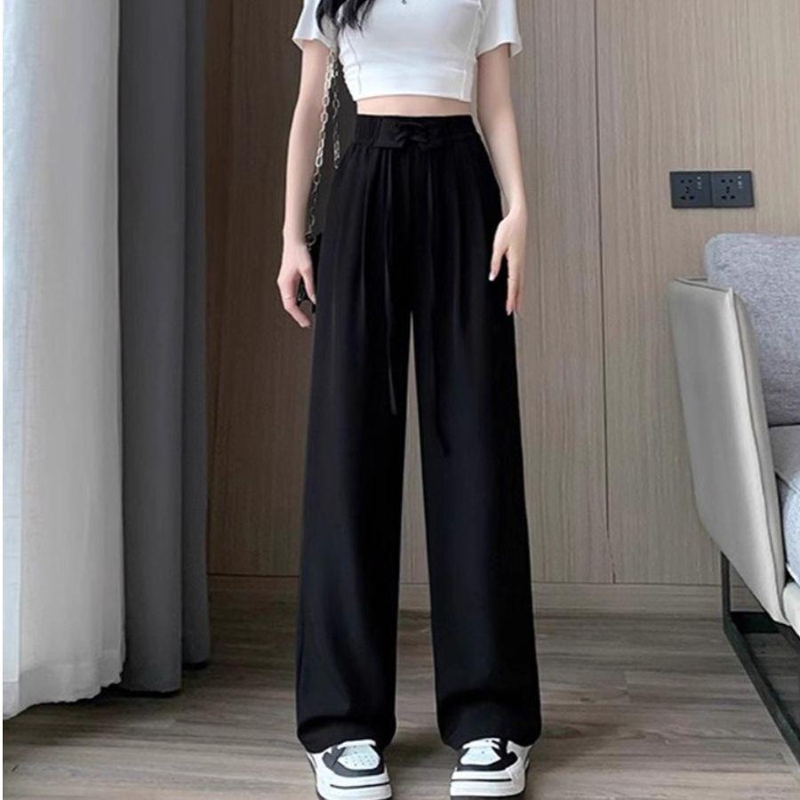 Women s High-Waisted Wide-Leg Strappy Chiffon Pants – Summer Loose Fit 3X-Large чёрный